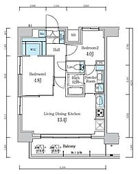 デュオフラッツ葛西 13階2LDKの間取り