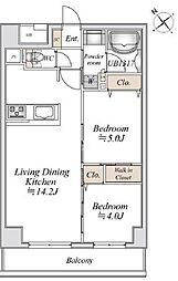 リアナアートパーク西葛西 4階2LDKの間取り
