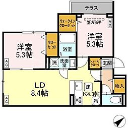 セレスティア江戸川III 1階2LDKの間取り