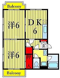ノイエ 1階2DKの間取り