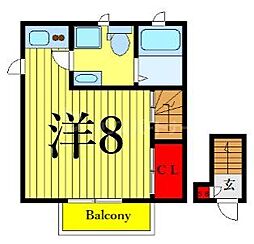 タウンカテッジ鹿骨 2階ワンルームの間取り