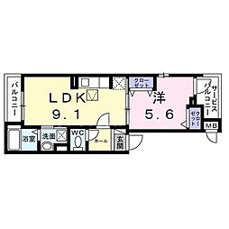 プチジャルダン 2階1LDKの間取り