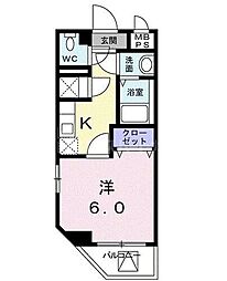 アンドルート 4階1Kの間取り