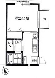 ヘブンリーブルーＪ 1階1Kの間取り