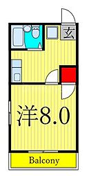 ホワイトゲーブル 1階1Kの間取り
