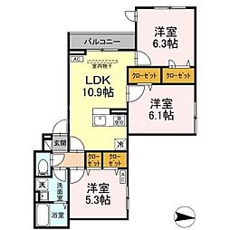 アンソレイエII 2階3LDKの間取り