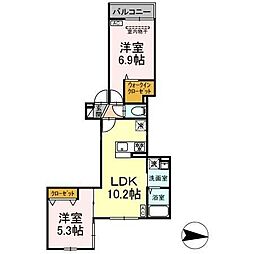 アンソレイエII 3階2LDKの間取り