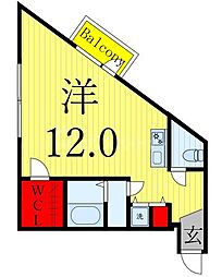 ボヌール浦安 3階ワンルームの間取り