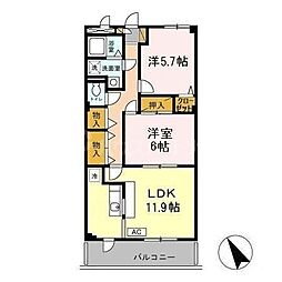 アカンサスＫ 3階2LDKの間取り