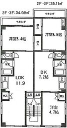 第二エースコーポ 3階1LDKの間取り