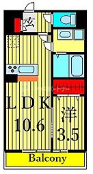 リブリ・デエム 2階1LDKの間取り