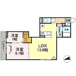 セレスティア東葛西I 3階2LDKの間取り