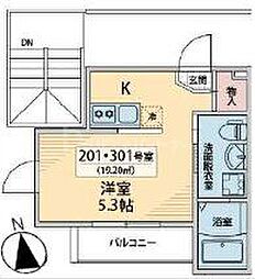 Nクレール 3階ワンルームの間取り