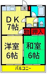 市川第2マンション 3階2DKの間取り