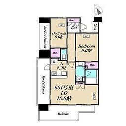 グローリオレジデンス船堀 6階2LDKの間取り
