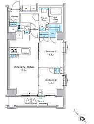 プレディアコート西葛西 3階2LDKの間取り