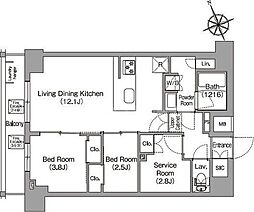 江戸川区東葛西6丁目マンション 2SLDKの間取図画像
