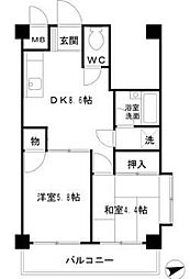 パルシティ笈川 2DKの間取図画像
