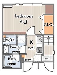 Greige West 1Kの間取図画像