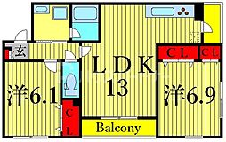 ワイズハピネス 2LDKの間取図画像