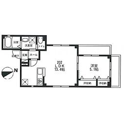 ビューノ 2階1LDKの間取り