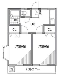 富士見台レジデンスS 2階2DKの間取り