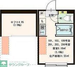 ハーモニーテラス栄町IV 1階ワンルームの間取り