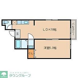 ハイム優 2階1LDKの間取り
