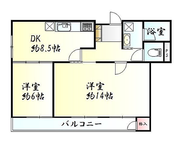 エクセレント小松島2号館(2DK) 3階の間取り