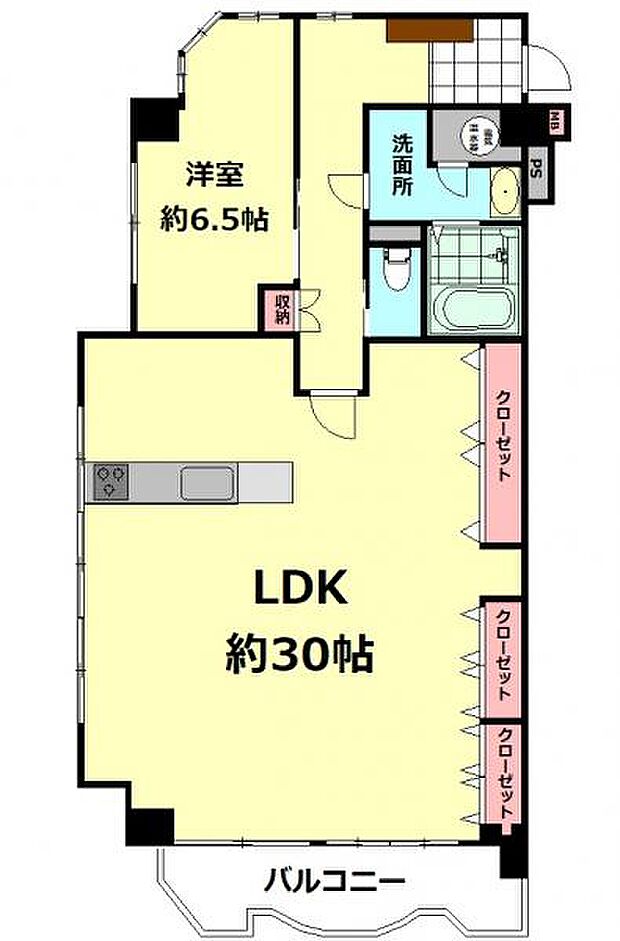 サンロードマンション東八番丁(1LDK) 2階の間取り