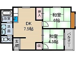 コーポかみすな 2DKの間取図画像