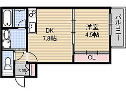 エテルナコート総持寺 1階1LDKの間取り