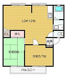 サンクレール 105号室 1階2LDKの間取り
