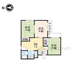 京福電気鉄道嵐山本線 車折神社駅 徒歩9分の賃貸マンション 2階2LDKの間取り