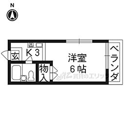 アントレー嵯峨野 3階1Kの間取り