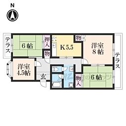 阪急京都本線 桂駅 徒歩12分の賃貸マンション 1階4DKの間取り
