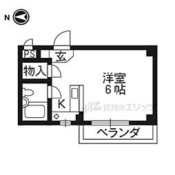 ウィング嵐山 3階ワンルームの間取り