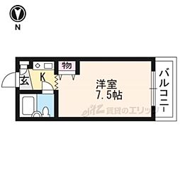 ヤングヴィレッジ嵯峨 3階1Kの間取り