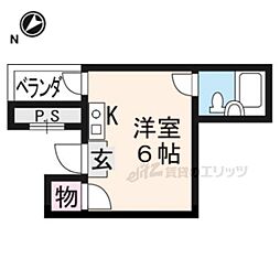 JR山陰本線 太秦駅 徒歩5分の賃貸マンション 2階ワンルームの間取り
