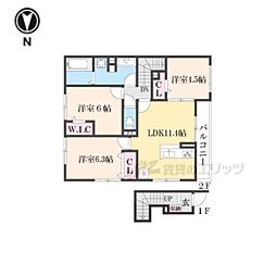 ソレイユ嵯峨野 2階3LDKの間取り