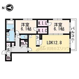 JR山陰本線 太秦駅 徒歩16分の賃貸アパート 1階2LDKの間取り