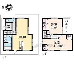JR山陰本線 亀岡駅 徒歩14分の賃貸一戸建て 2階3LDKの間取り