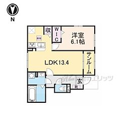 JR山陰本線 八木駅 徒歩6分の賃貸アパート 1階1LDKの間取り