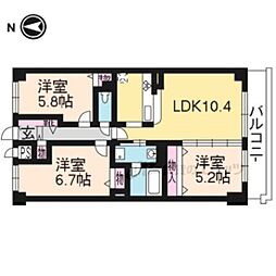 JR山陰本線 花園駅 徒歩10分の賃貸マンション 4階3LDKの間取り