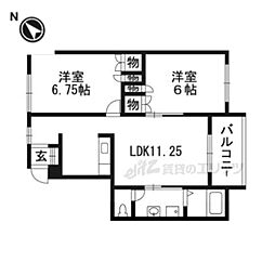 エミネンス亀岡 1階2LDKの間取り