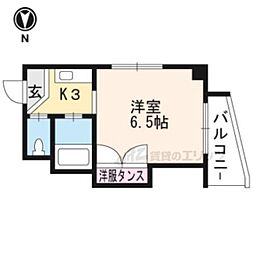 エスポワール亀岡 2階1Kの間取り