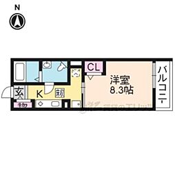 阪急京都本線 西京極駅 徒歩24分の賃貸マンション 3階1Kの間取り