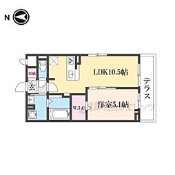 クレリア 2階1LDKの間取り