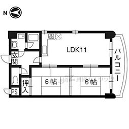 ルサフィール五条 5階2LDKの間取り