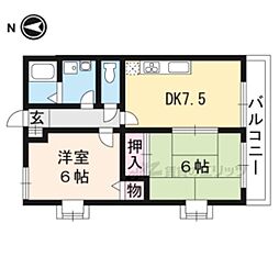 メルべーユ桂川 1階2DKの間取り